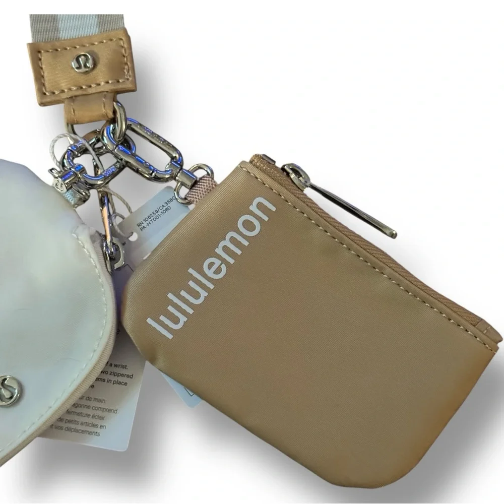 NWT Lululemon Dual Pouch Wristlet Bone/Movt O/S NWT Rare Brown Tan Cream Bone - Picture 3 of 10